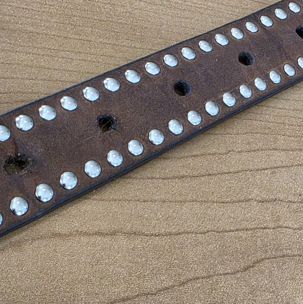 Nocona Girls Western Brown Leather Belt Pink Rhinestone Cross Studded Size 28